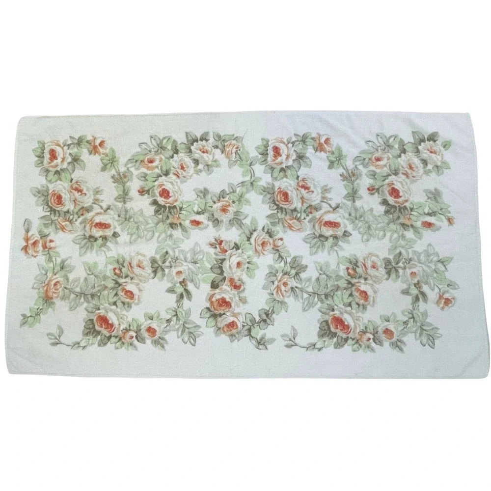 Martex Floral Bath Towel Fringe MCM JC Penneys Cotton Blend 44Lx25W‎ USA-Made